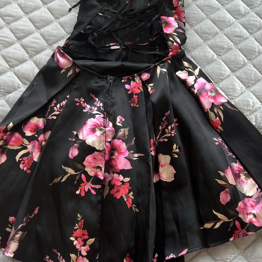 Windsor Black Dress with Pink and Cream Floral Accents